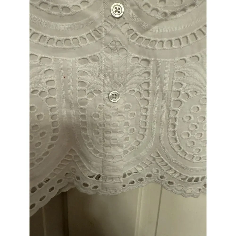 Talbots Womens Sleeveless Tank Top White Eyelet Pineapple Lined Side Zip. Sz XLp